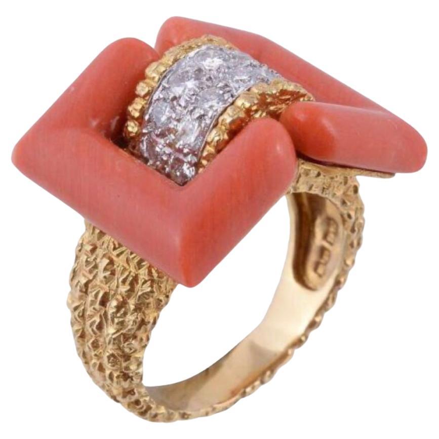 Coral and diamonds Ring by Kutchinsky For Sale