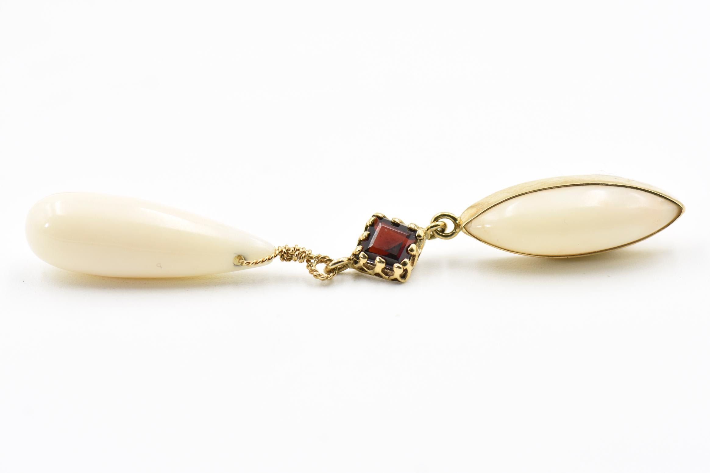 Coral and Garnet Dangling Gold Earrings 1