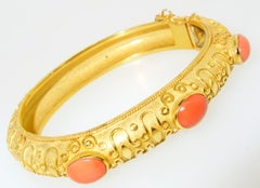 Coral and Gold Bangle Bracelet