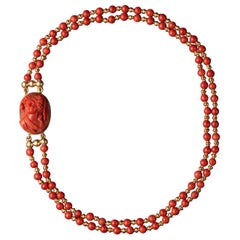 Vintage Coral and Gold Cameo Necklace