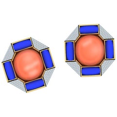Coral and Lapis Diamond Earrings