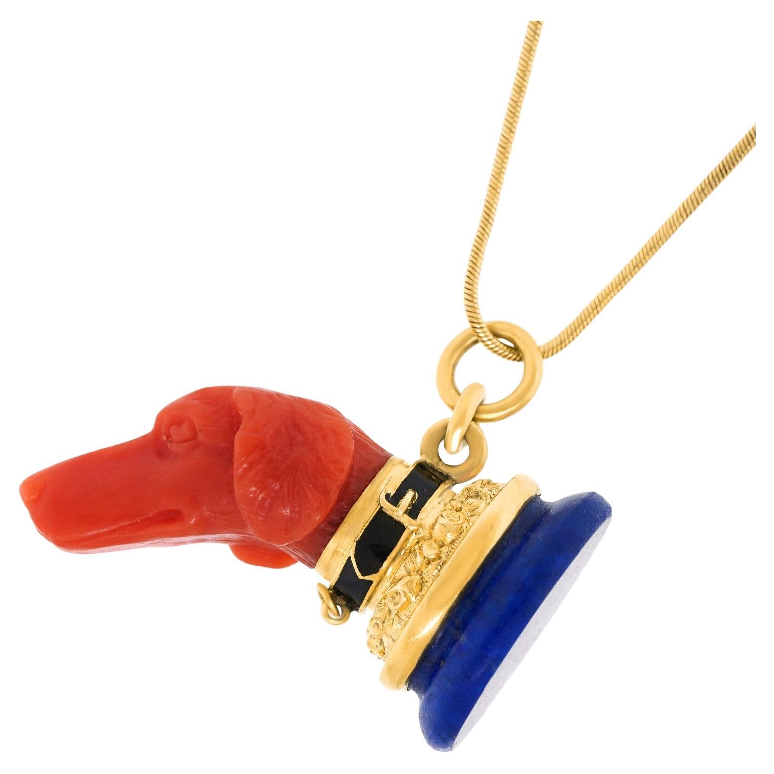 Coral and Lapis Dog Fob French