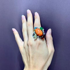 White and Yellow Gold Multi-Color Gemstone Cocktail Ring