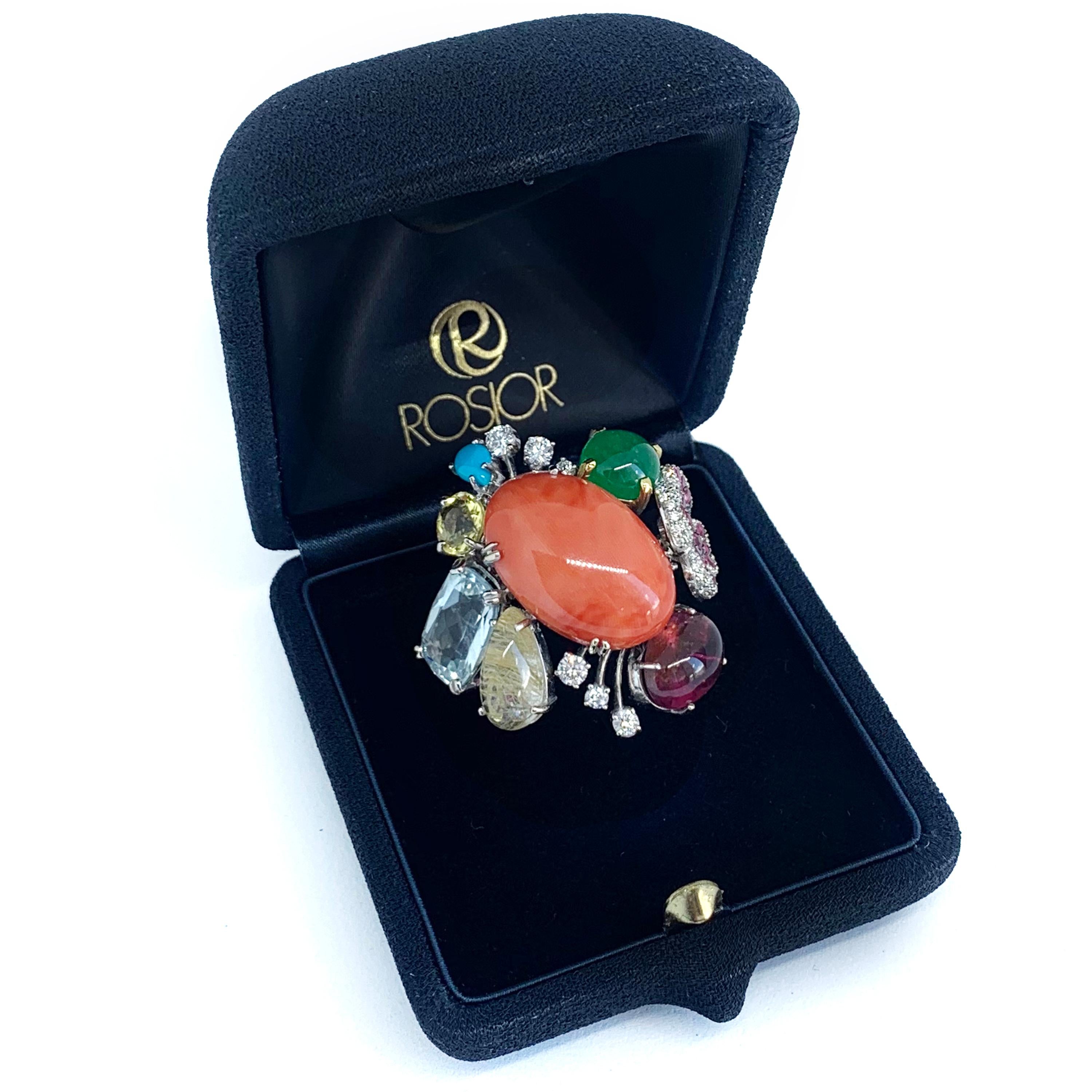 White and Yellow Gold Multi-Color Gemstone Cocktail Ring In New Condition In Porto, PT