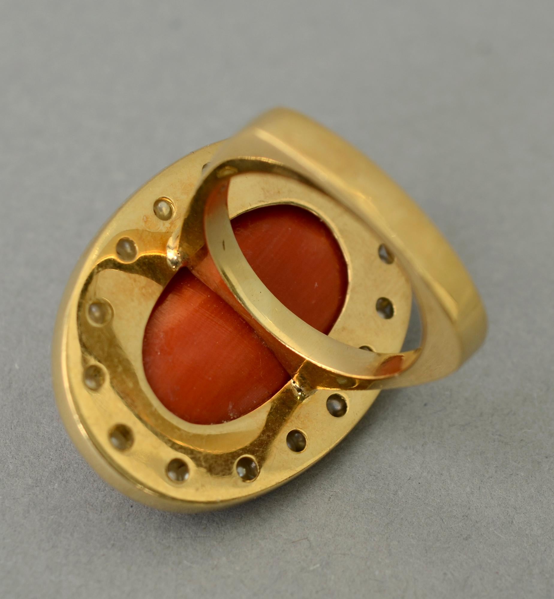 Bague en corail et perles naturelles Unisexe en vente