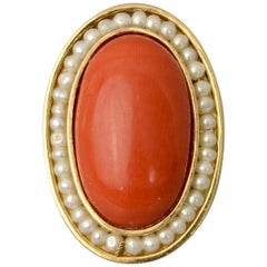 Vintage Coral and Natural Pearls Ring