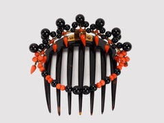 Coral and Onyx Turtleshell Hair Comb-Diadem, United States, 1880