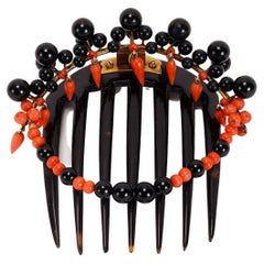 Coral and Onyx Turtleshell Hair Comb-Diadem, United States, 1880