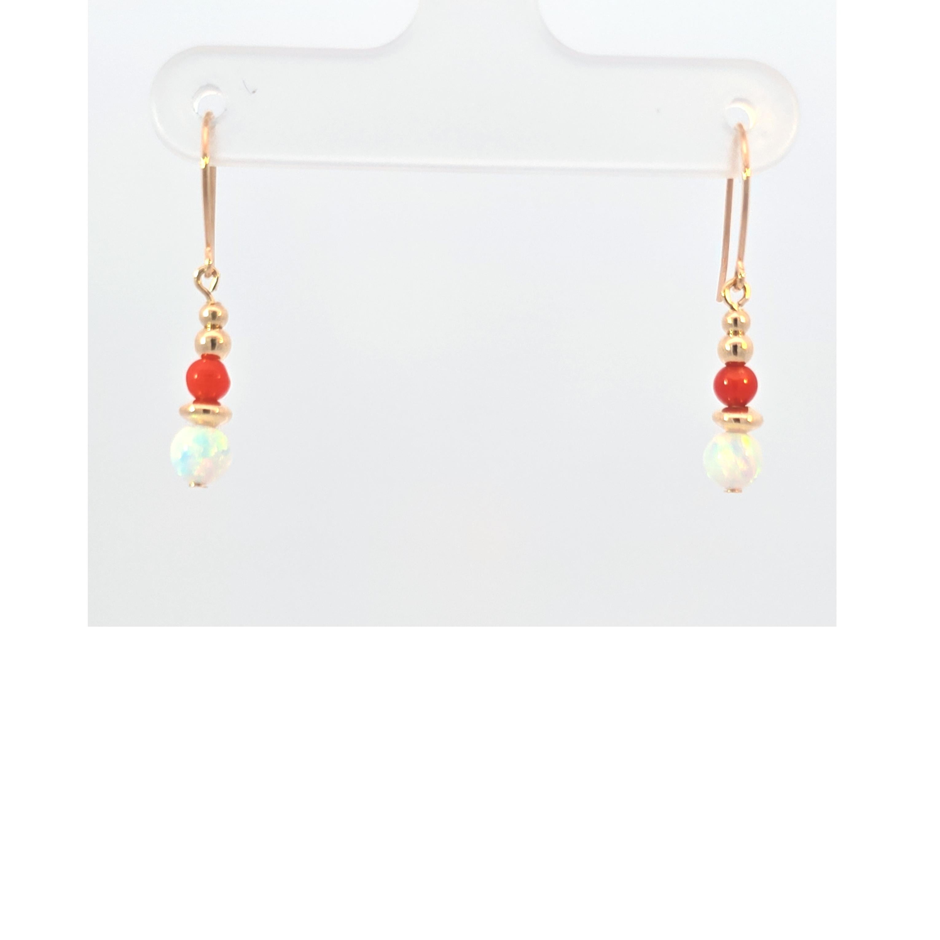 da uomo o donna Orecchini di corallo e opale in oro 14 carati in vendita