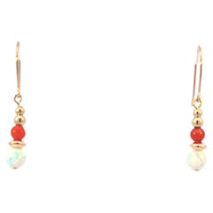 Coral and Opal Earrings 14 Karat Gold