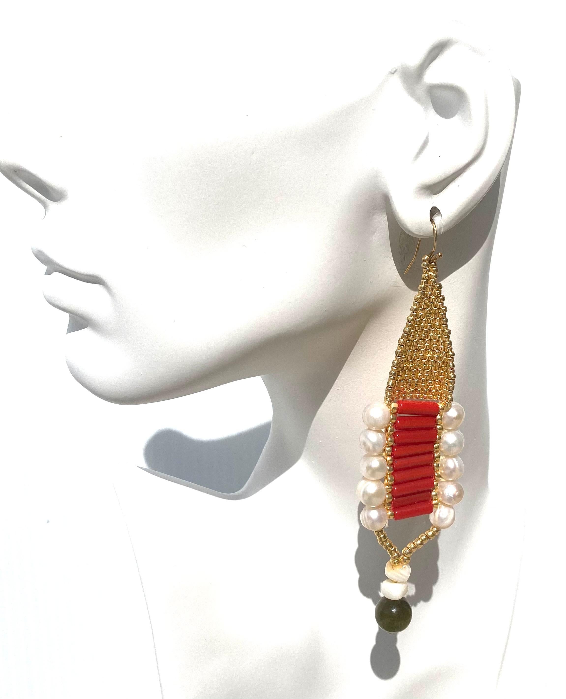Bead Coral and Pearl Earring For Sale