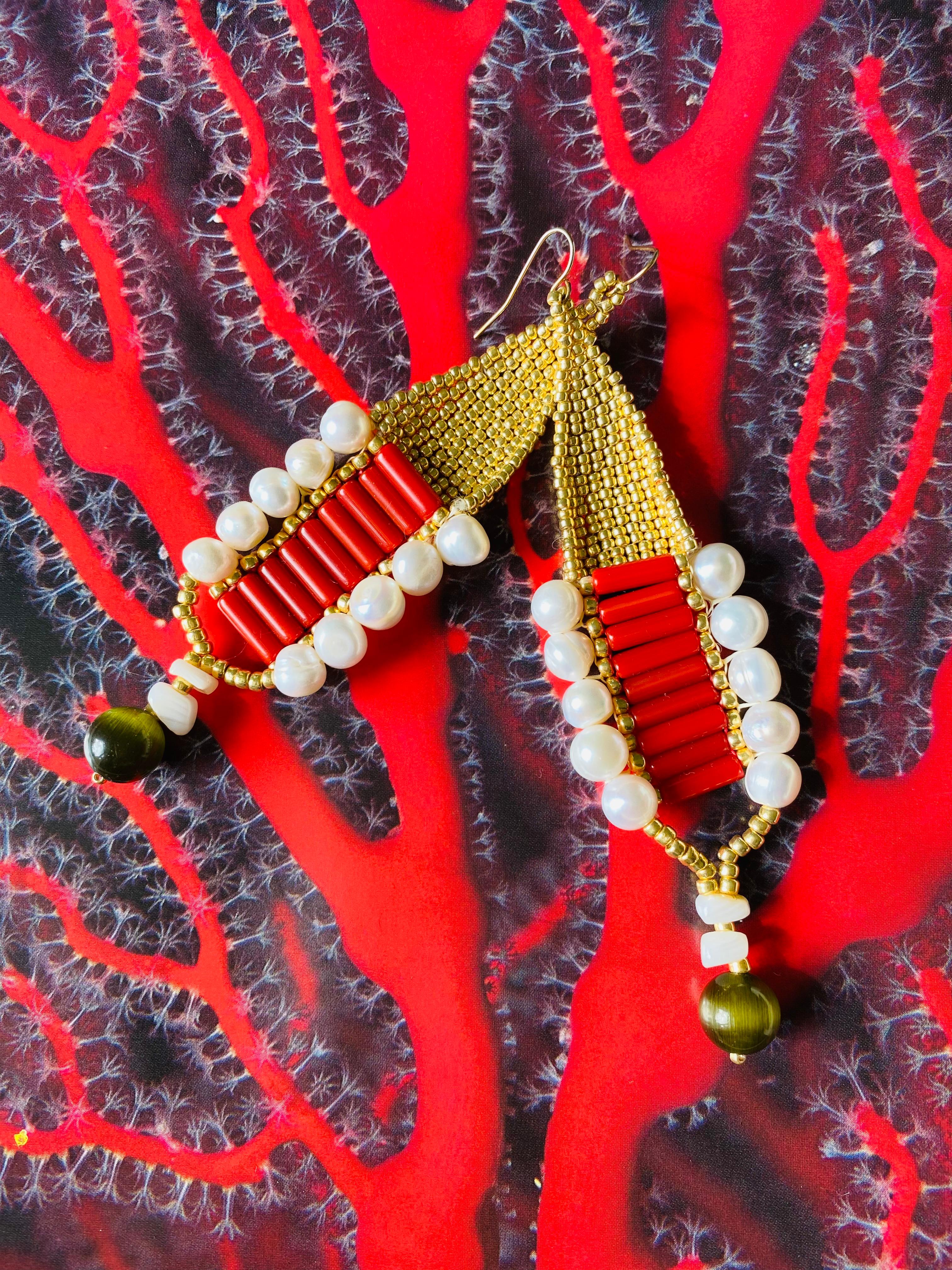 Coral and Pearl Earring For Sale 1