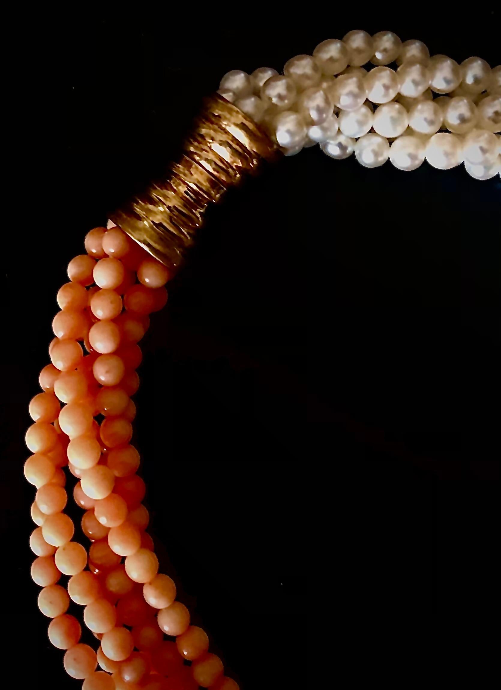 Post-War Coral and pearl twin necklace/choker For Sale