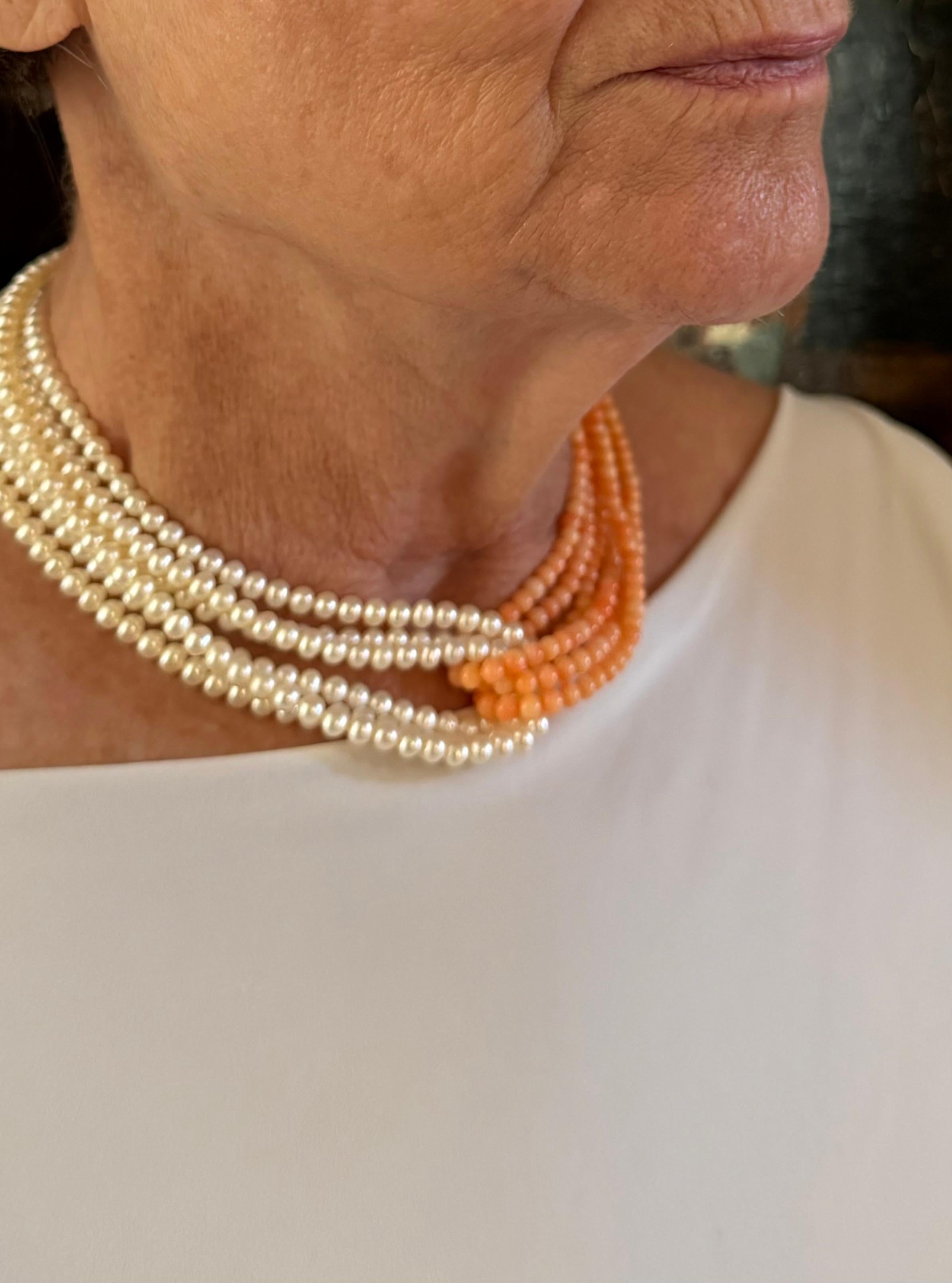 Dopoguerra Collana gemella di corallo e perle/choker in vendita