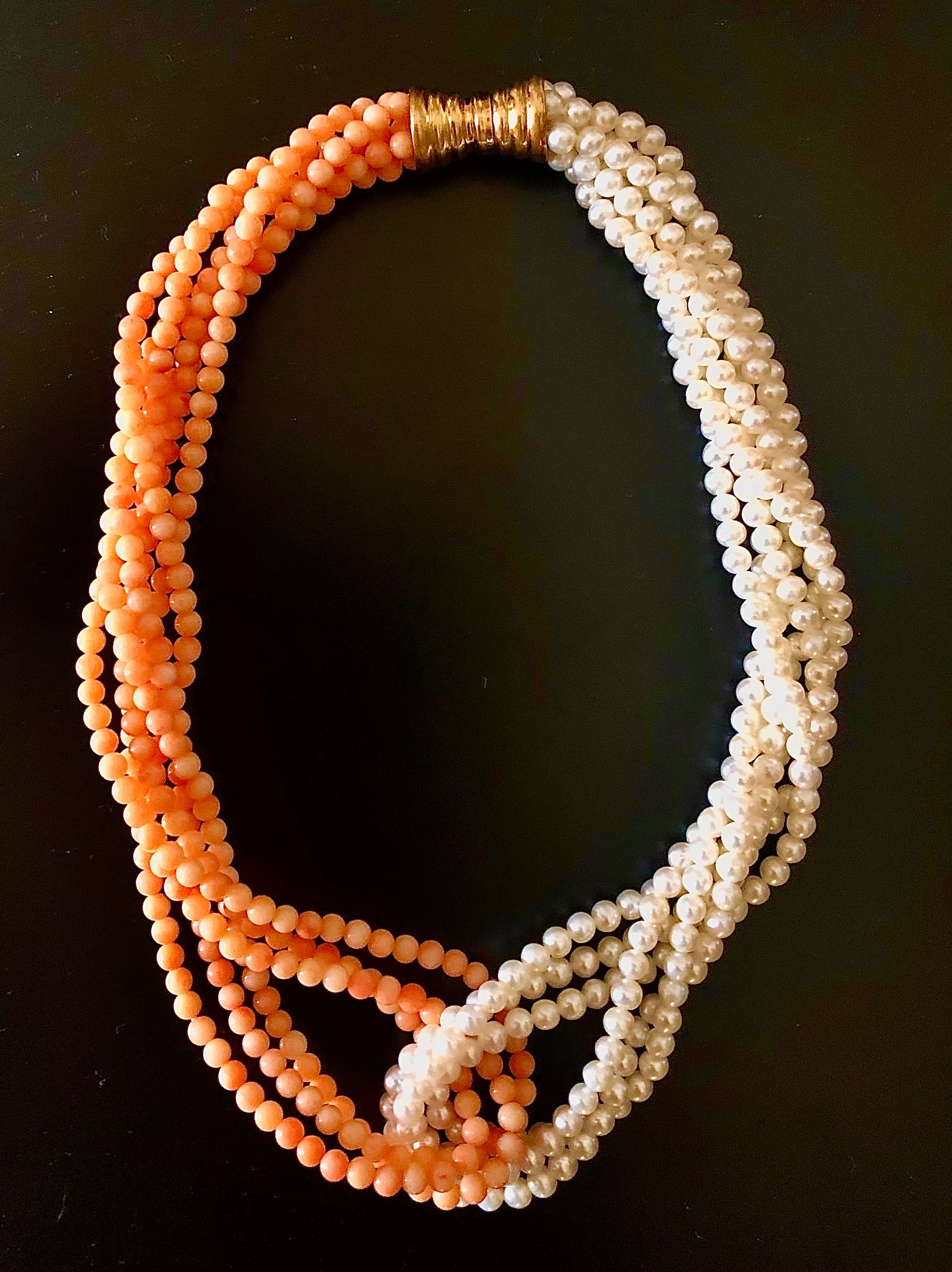 Coral and pearl twin necklace/choker For Sale