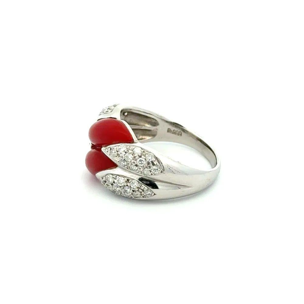 Koralle und RBC-Diamant Platinband Vintage Ring für Damen oder Herren im Angebot