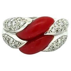 Bague vintage en corail et diamant RBC sur platine