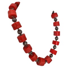 Coral And Silver Statment Necklace