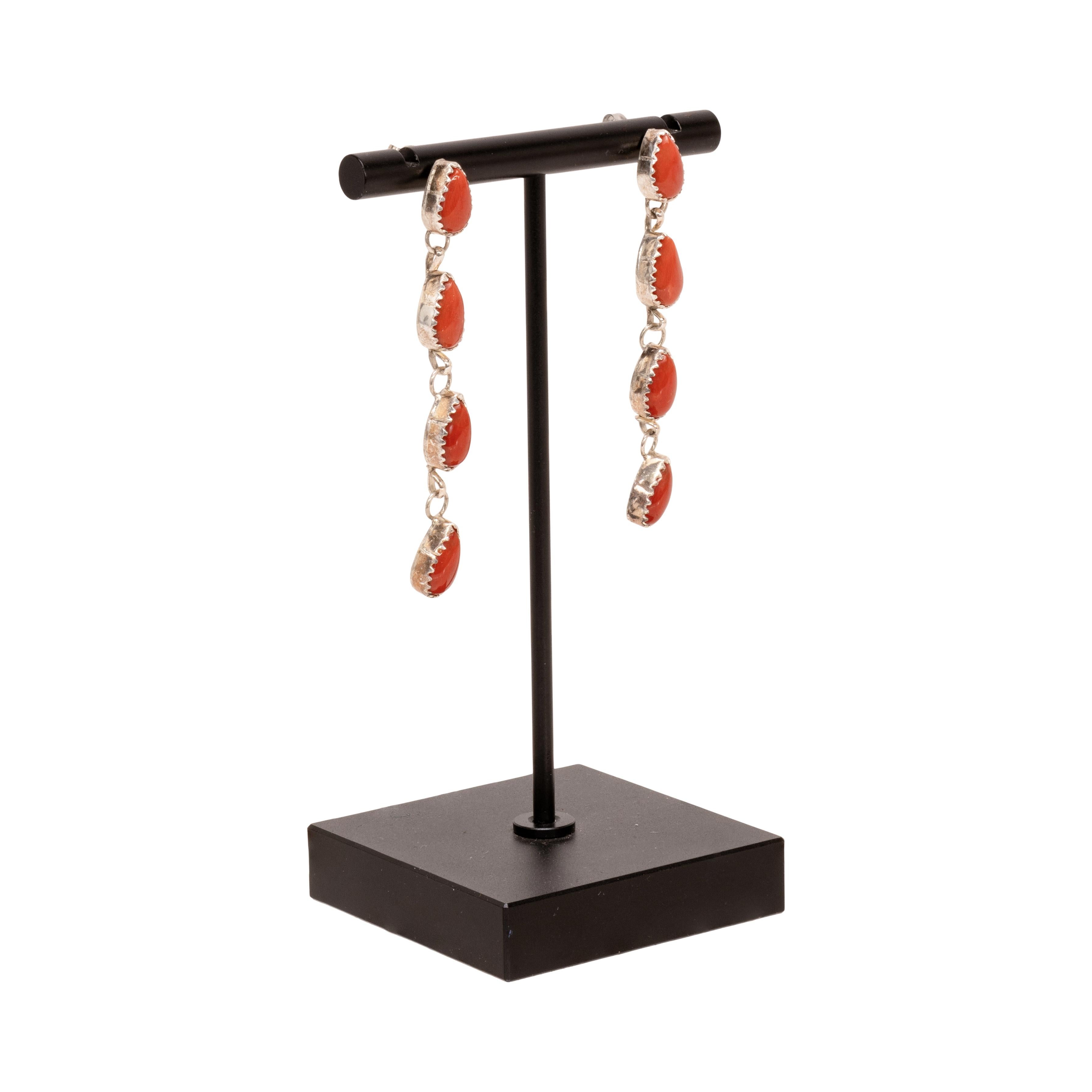 Coral and Sterling Drop Earrings (Alteuropäischer Brillantschliff) im Angebot