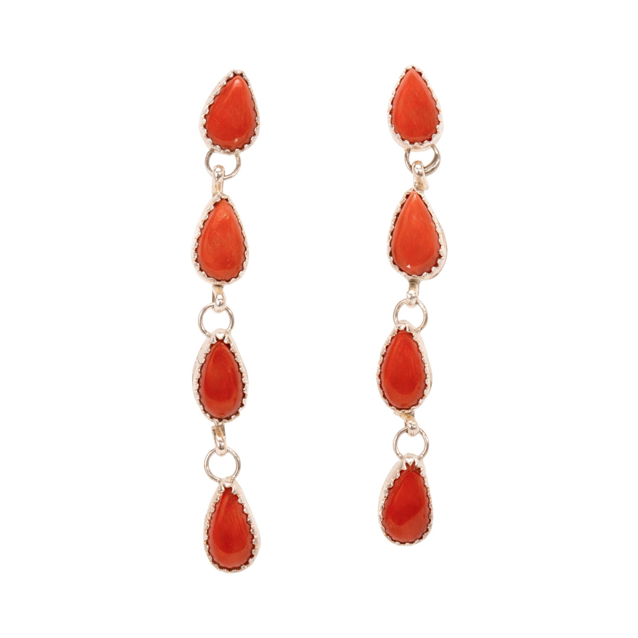 Coral and Sterling Drop Earrings für Damen oder Herren im Angebot