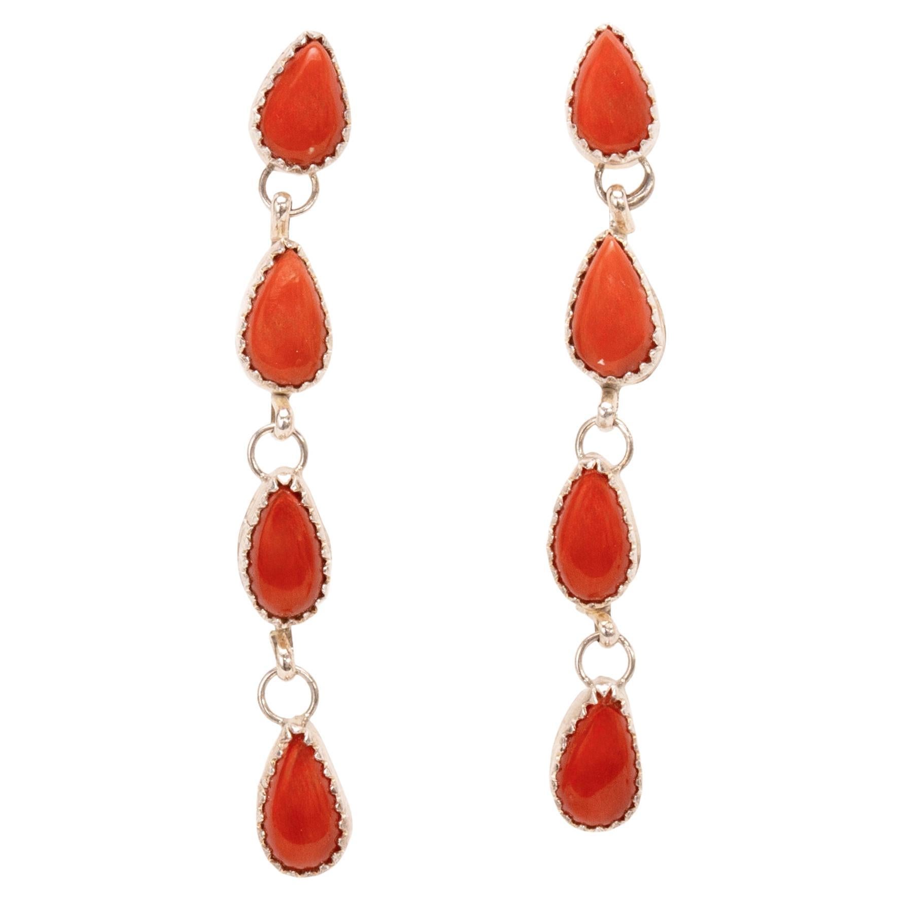 Coral and Sterling Drop Earrings