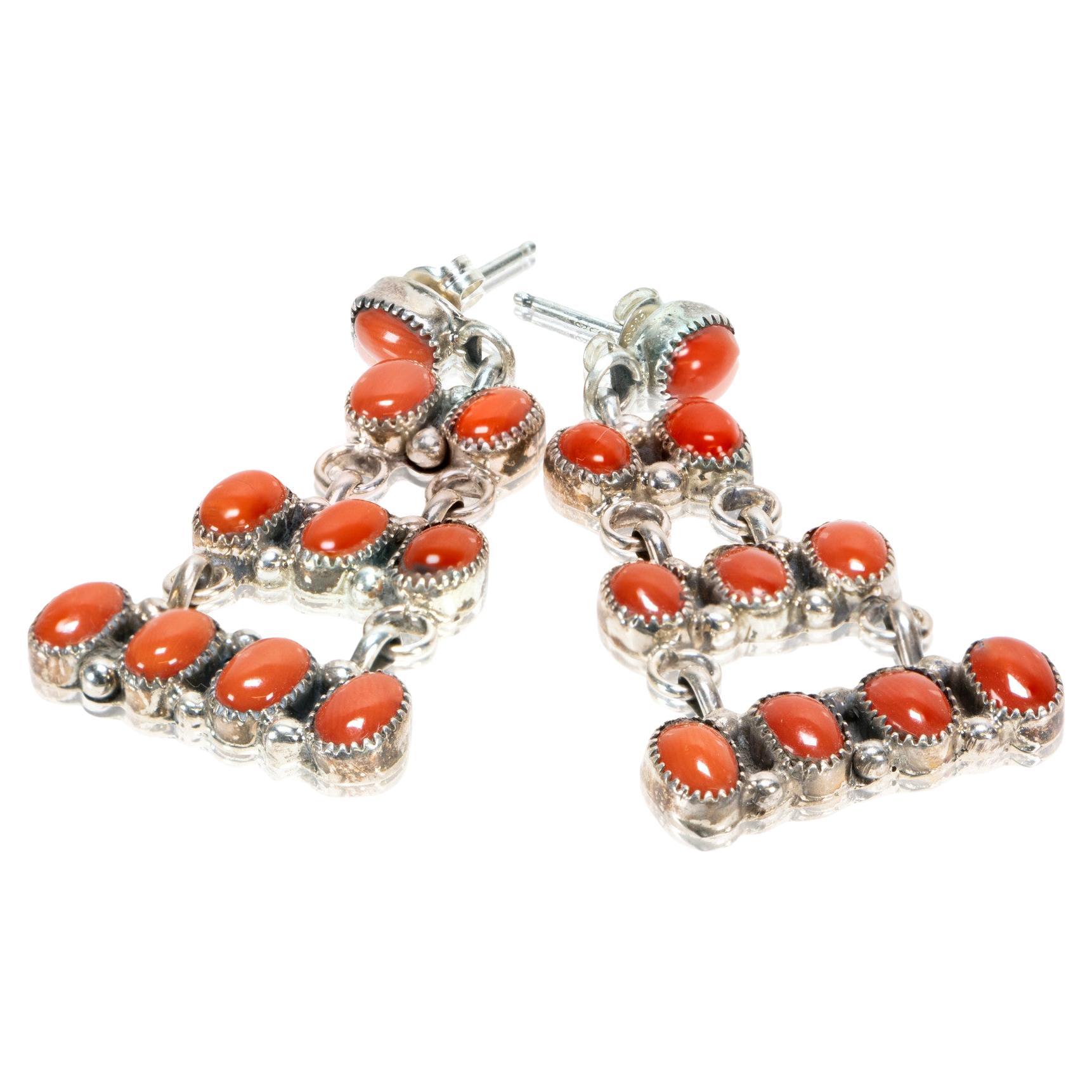 Orecchini Chandelier in corallo e argento sterling
