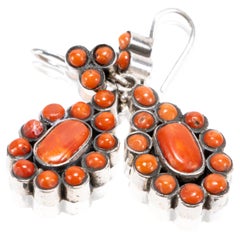 Used Coral and Sterling Silver Dangle Earrings
