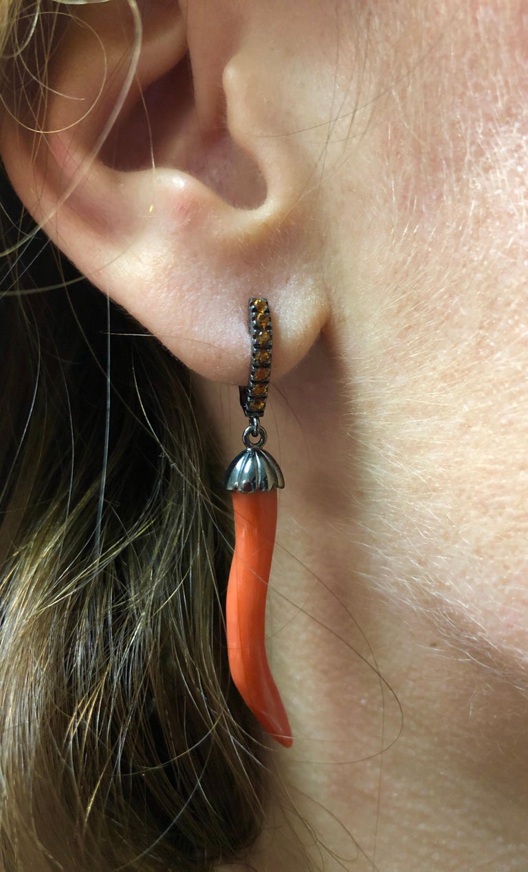 Coral and Topaz Chandelier Earring with Black Gold For Sale at 1stDibs
