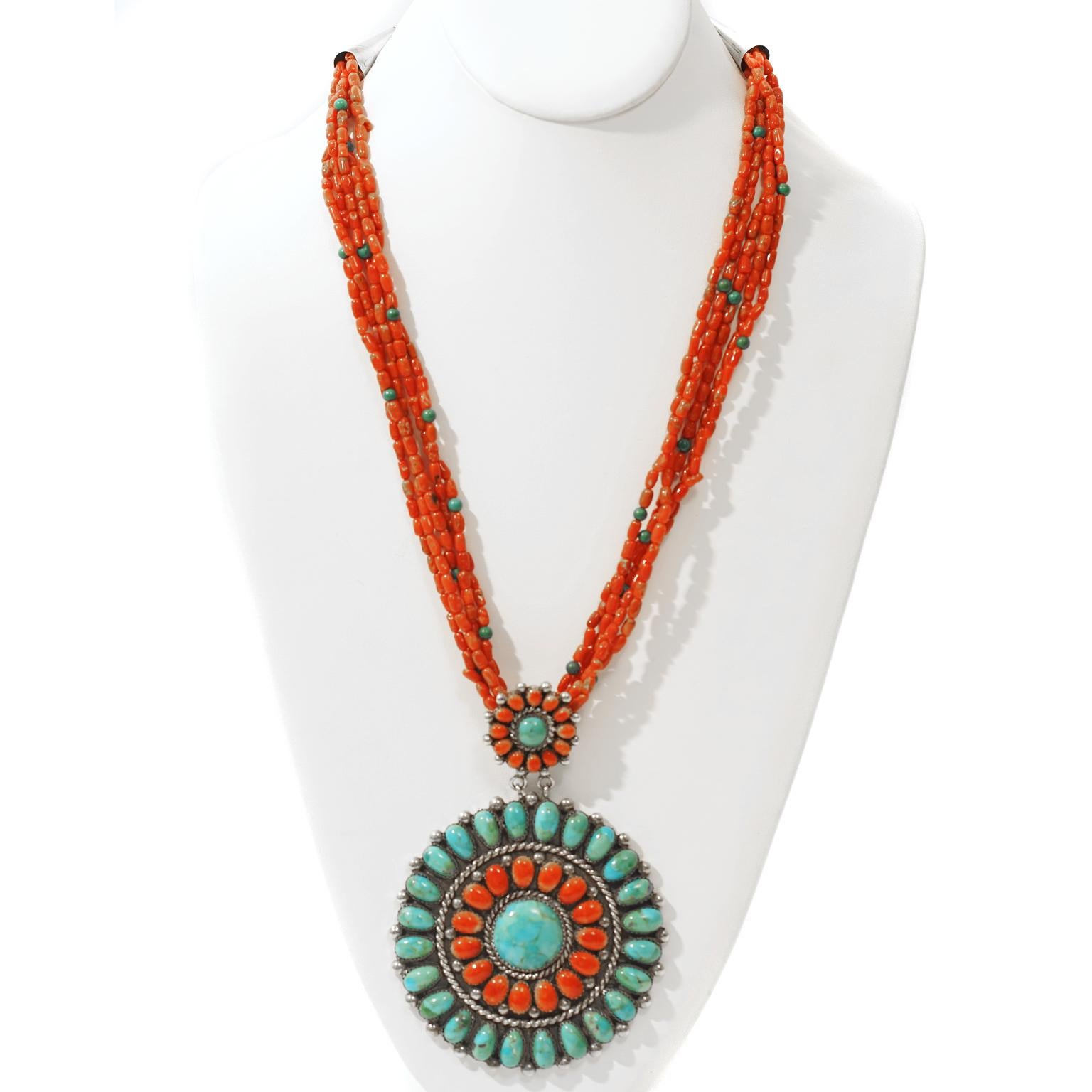 Coral and Turquoise Necklace with Fabulous Medallion 3