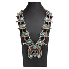 Coral and Turquoise Squash Blossom Necklace