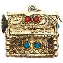 Coral and Turquoise Yellow Gold Musical Piano Charm