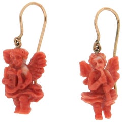 Coral Angel 9 Karat Yellow Gold Drop Earrings Coral Angel 9 Karat Yellow Gold Drop Earrings