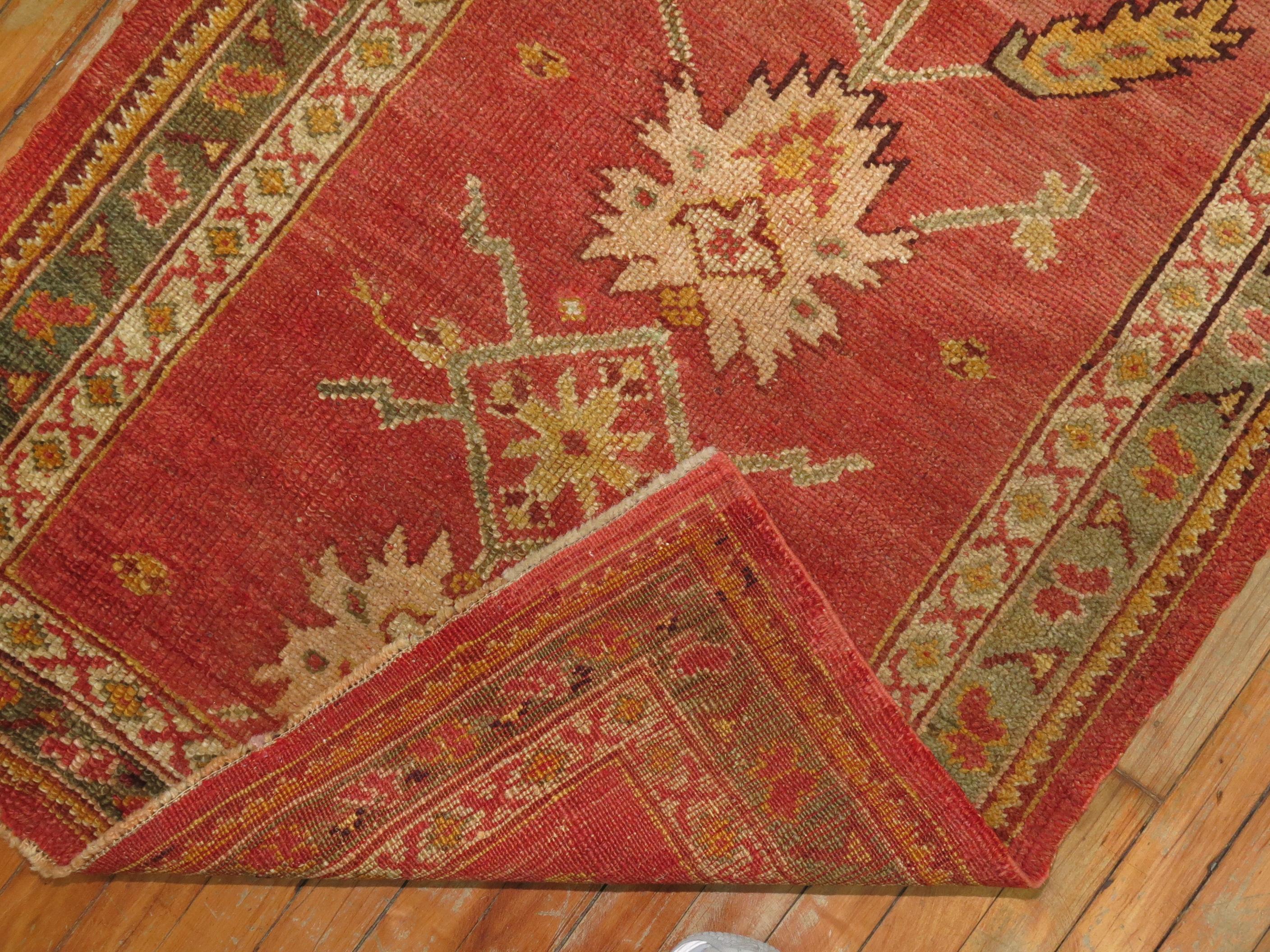 Coral Antique Oushak Runner In Good Condition In New York, NY