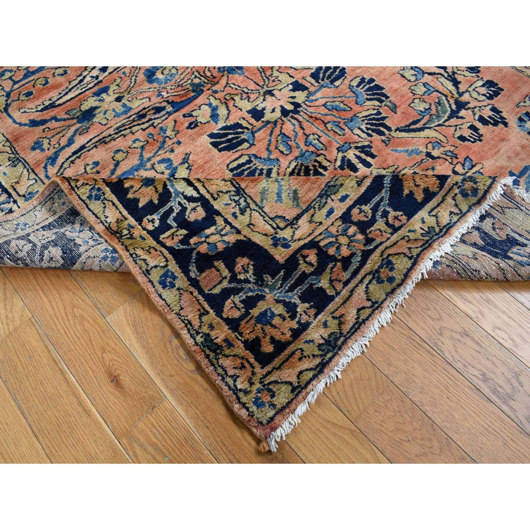 Medieval Coral Antique Persian Lilihan Mohajeren Flower Design Pure Wool Hand Knotted Rug