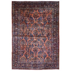 Coral Antique Persian Mohajeran Sarouk Full Pile Perfect Soft Rug
