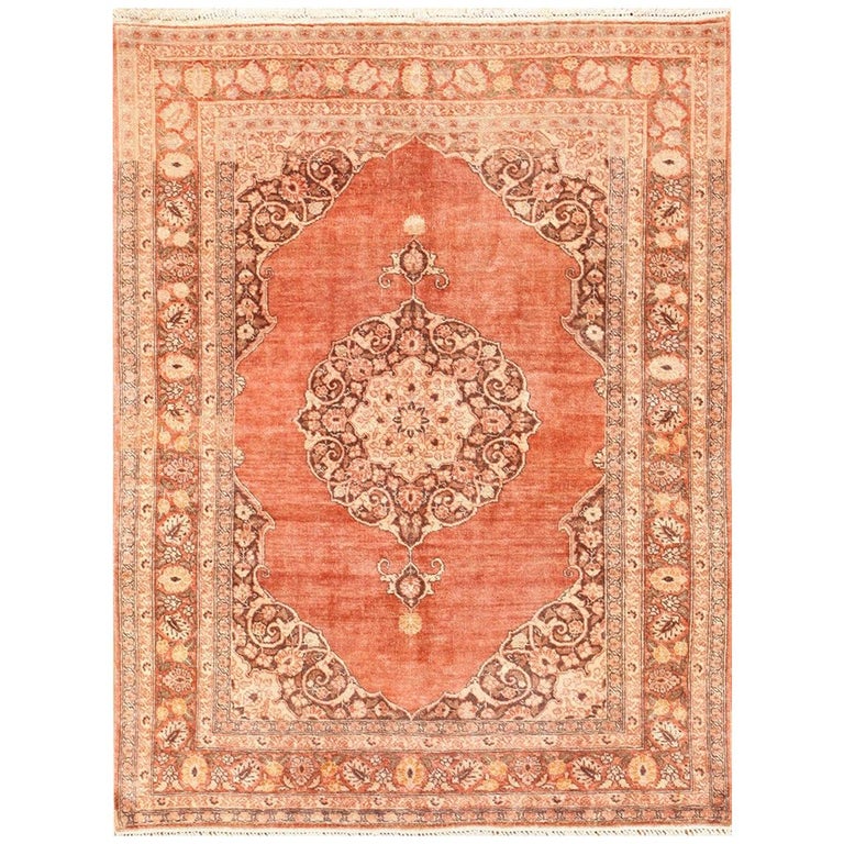 Coral Antique Persian Tabriz Rug. Size: 4 ft 7 in x 5 ft 8 in For Sale