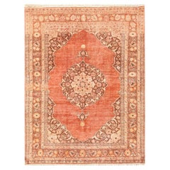 Coral Antique Persian Tabriz Rug. Size: 4 ft 7 in x 5 ft 8 in (1.4 m x 1.73 m)