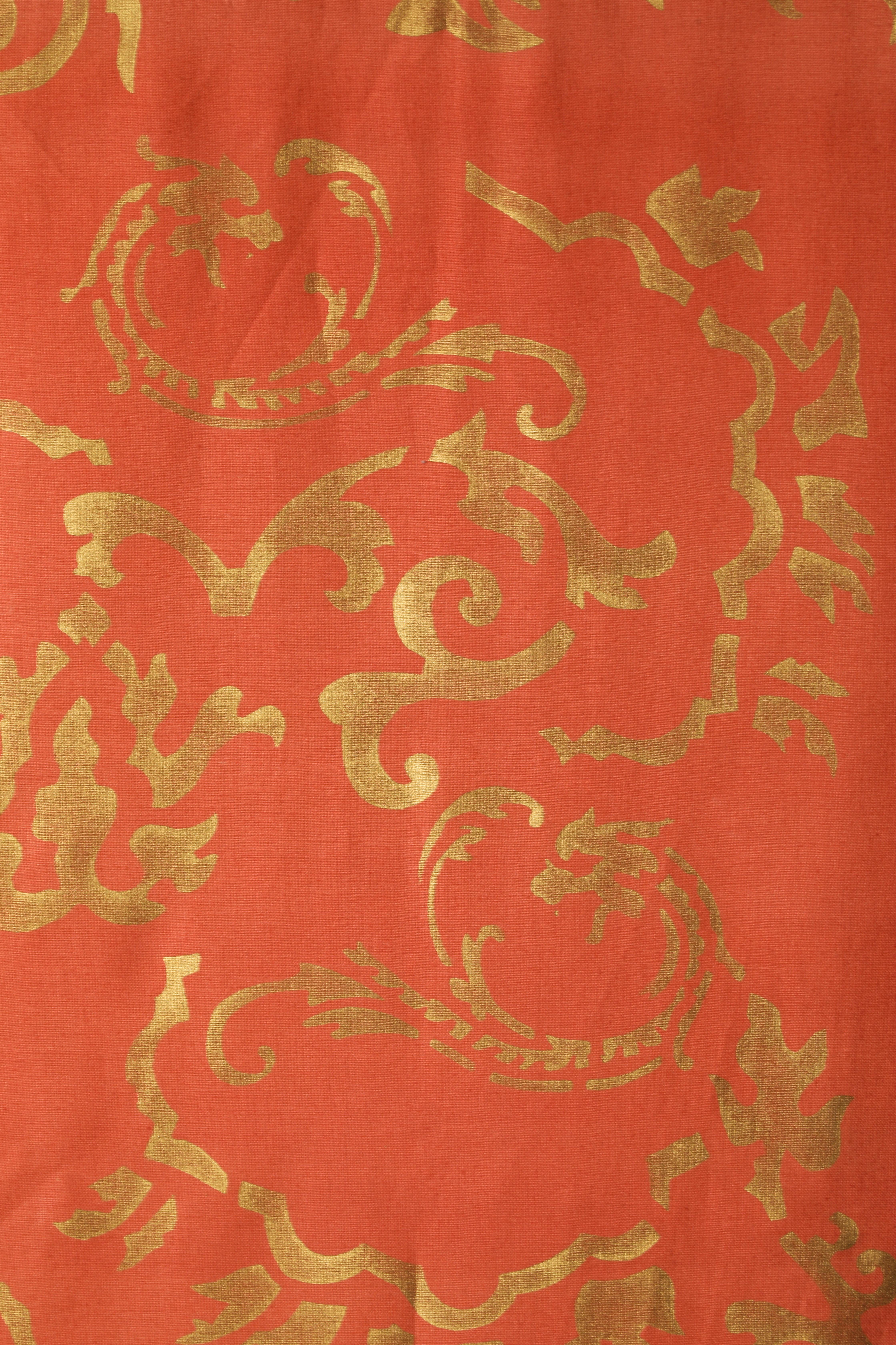 Coral Art Fabric with Gold Hand Painted Brocade Design In Excellent Condition For Sale In Santa Cruz, CA