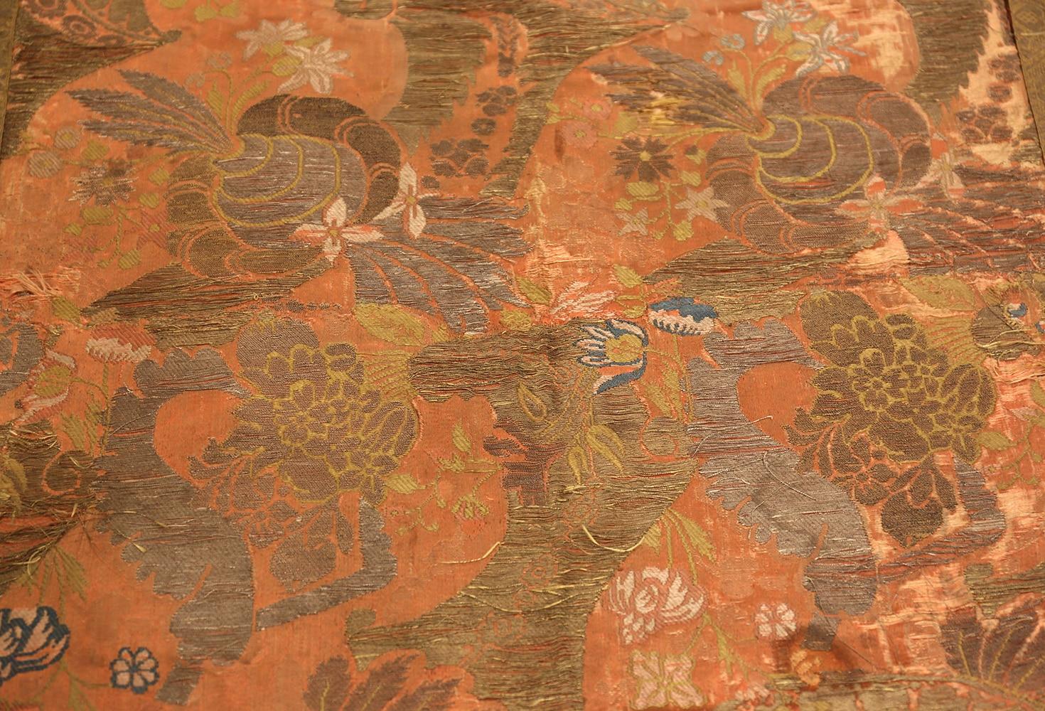 Hand-Woven Coral Artistic Antique 19th Century Indian Metallic and Silk Textile 9
