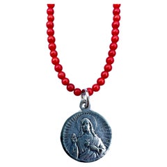Koralle Perlen Halskette Virgo Carmel Medaille Choker