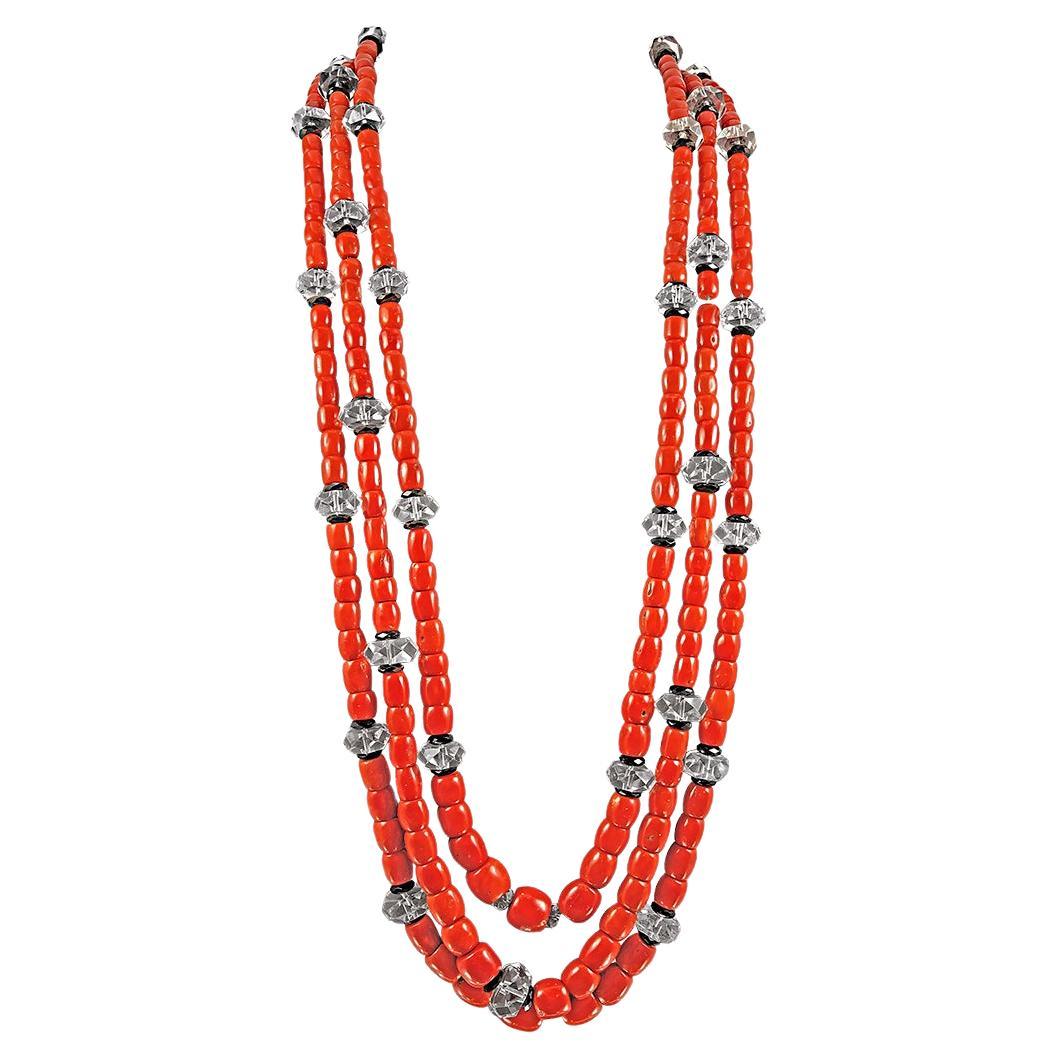 Coral Bead Rock Crystal Ultra-Long Necklace For Sale