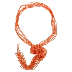 Coral Bead Scarf Necklace with 18K Yellow Gold Beads