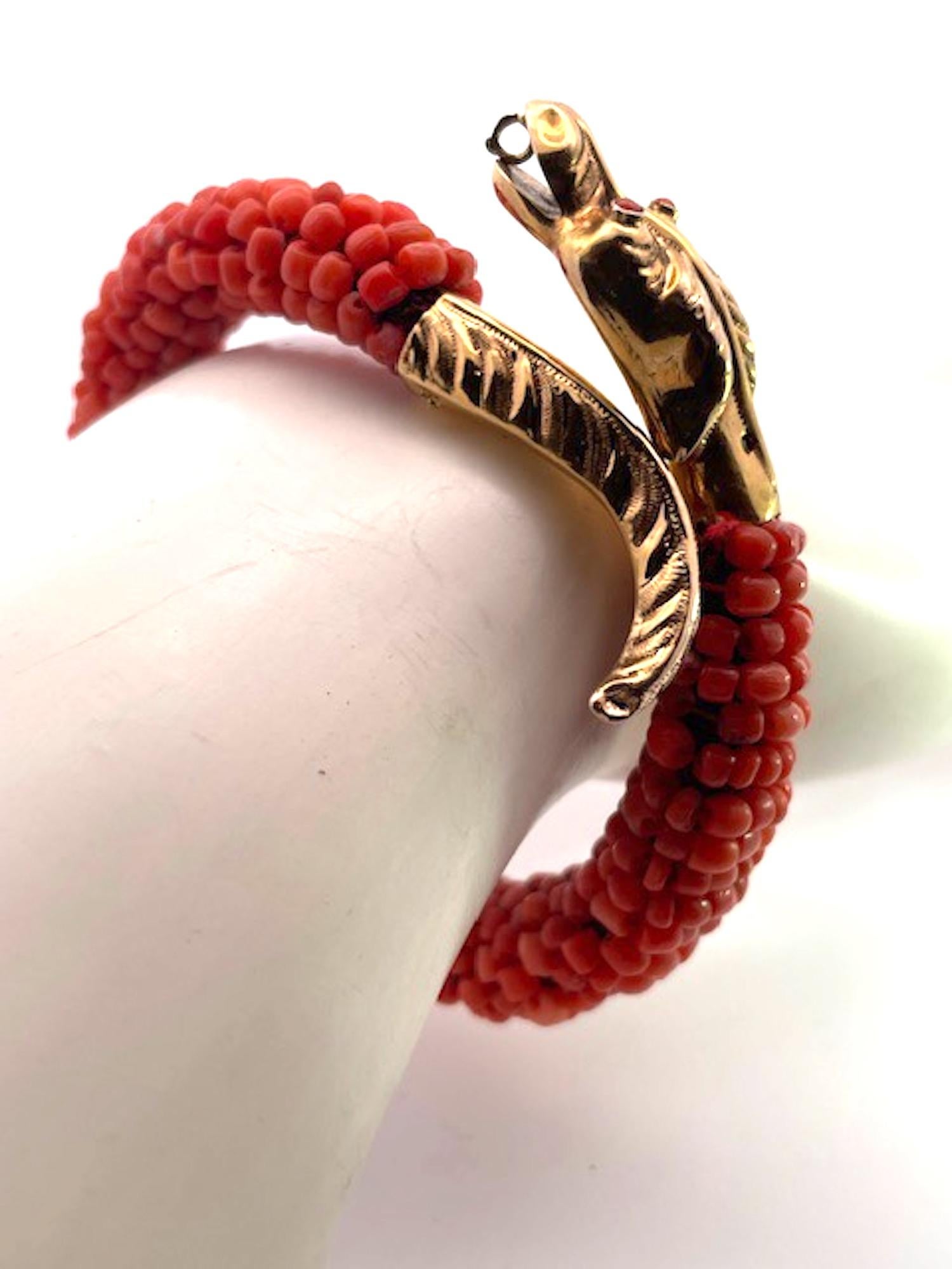 Coral Beaded Snake Bracelet 9K 4
