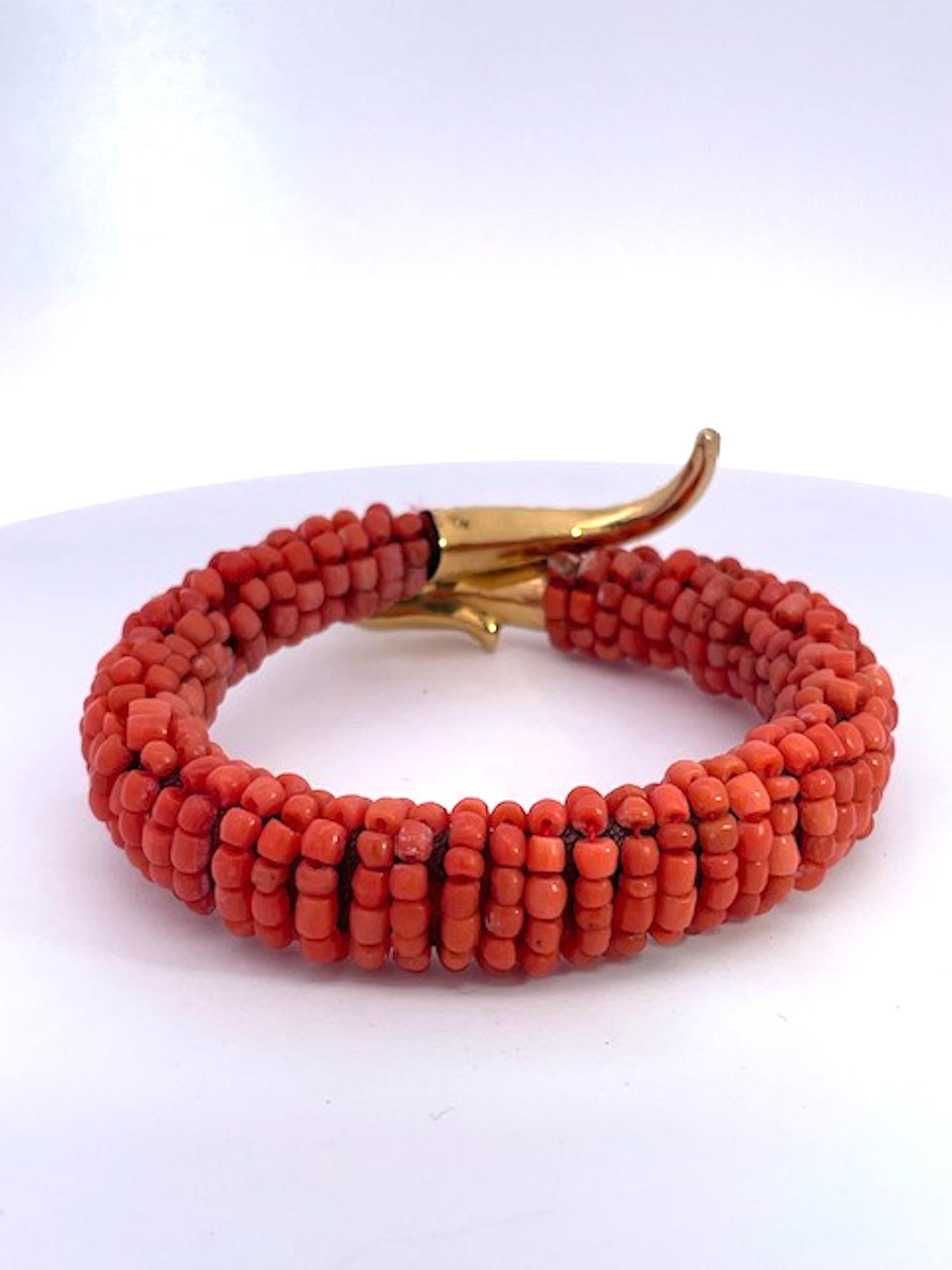 Coral Beaded Snake Bracelet 9K 5