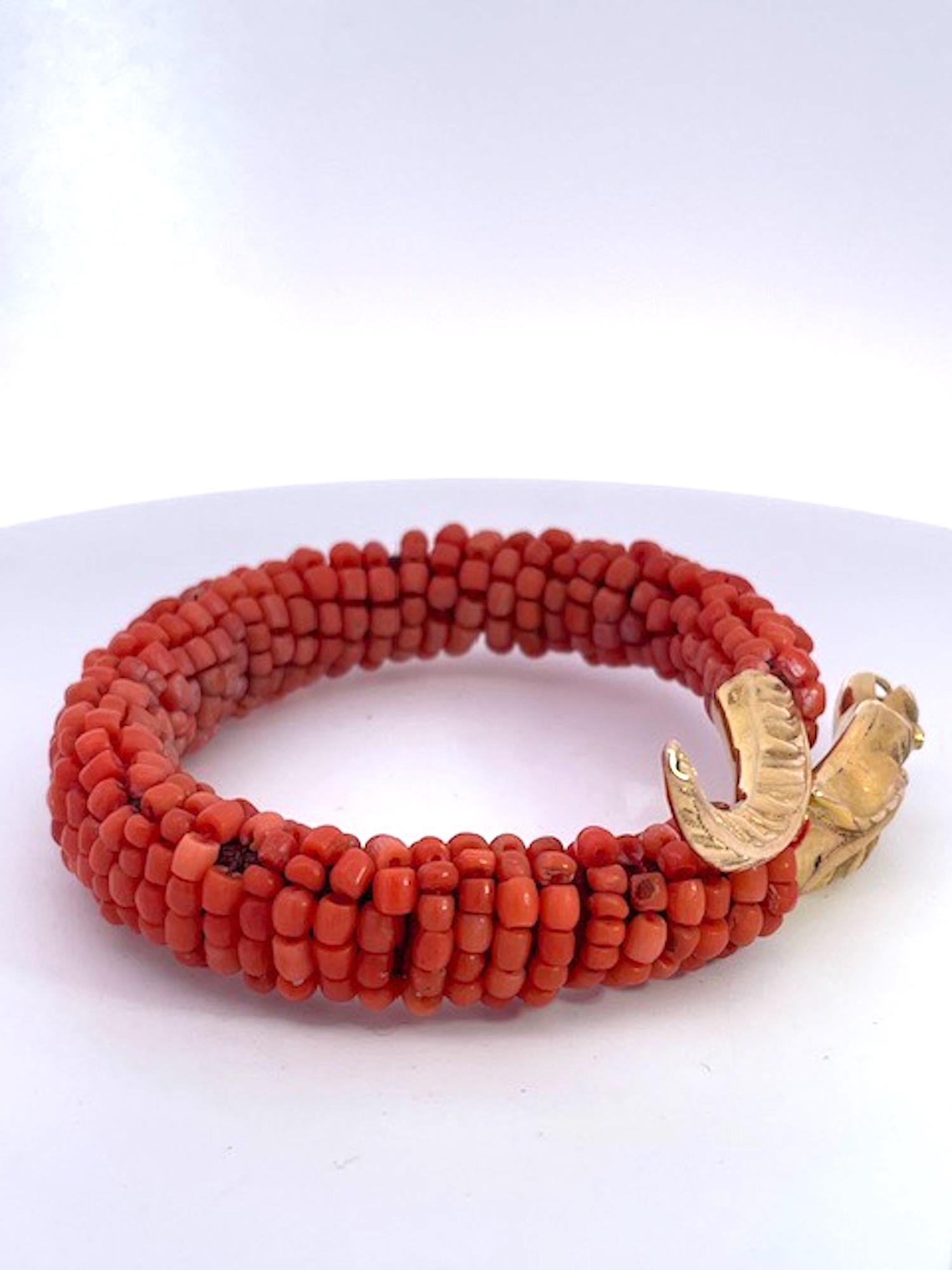 Coral Beaded Snake Bracelet 9K 6