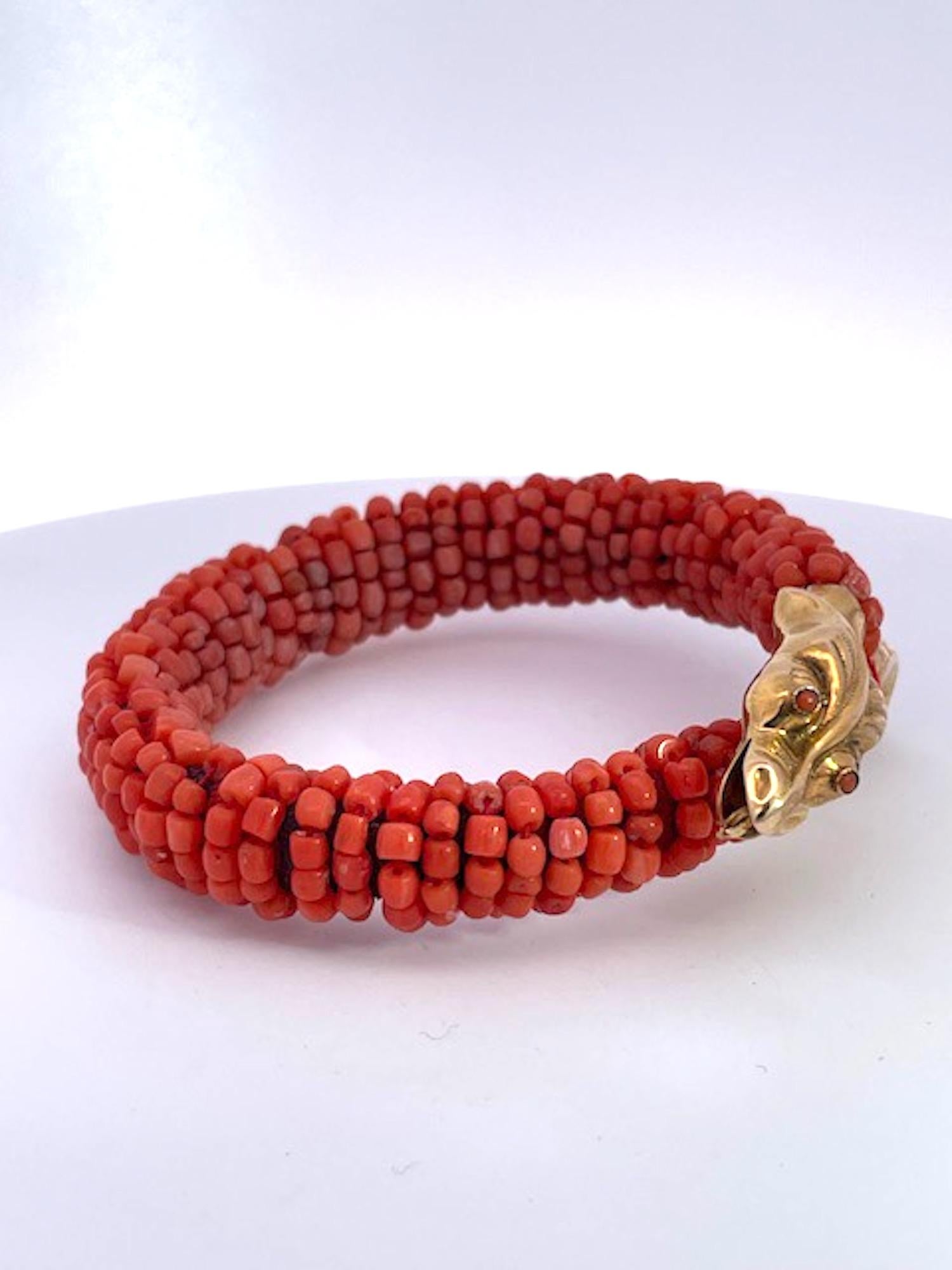 Coral Beaded Snake Bracelet 9K 7