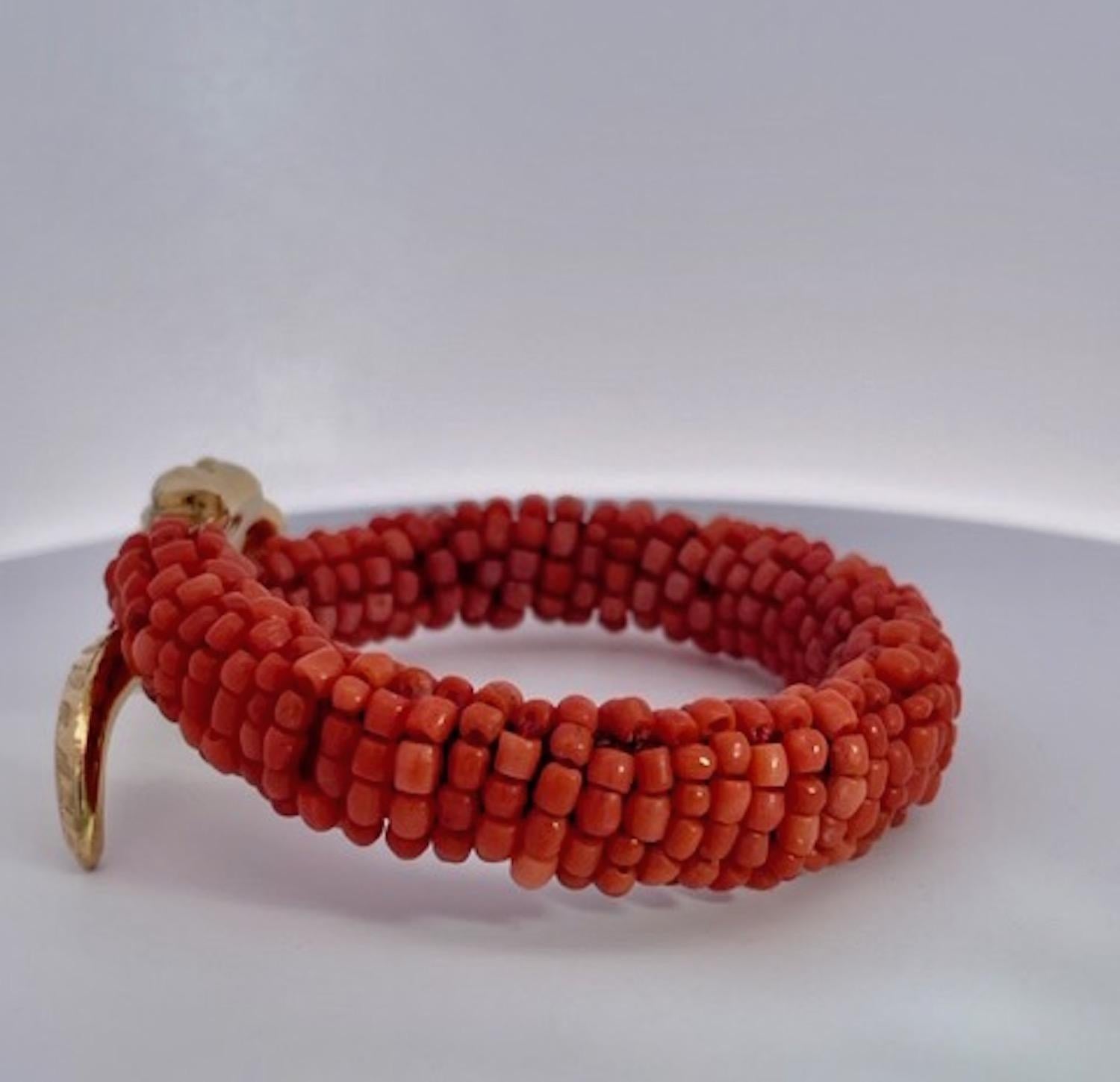 Artisan Coral Beaded Snake Bracelet 9K
