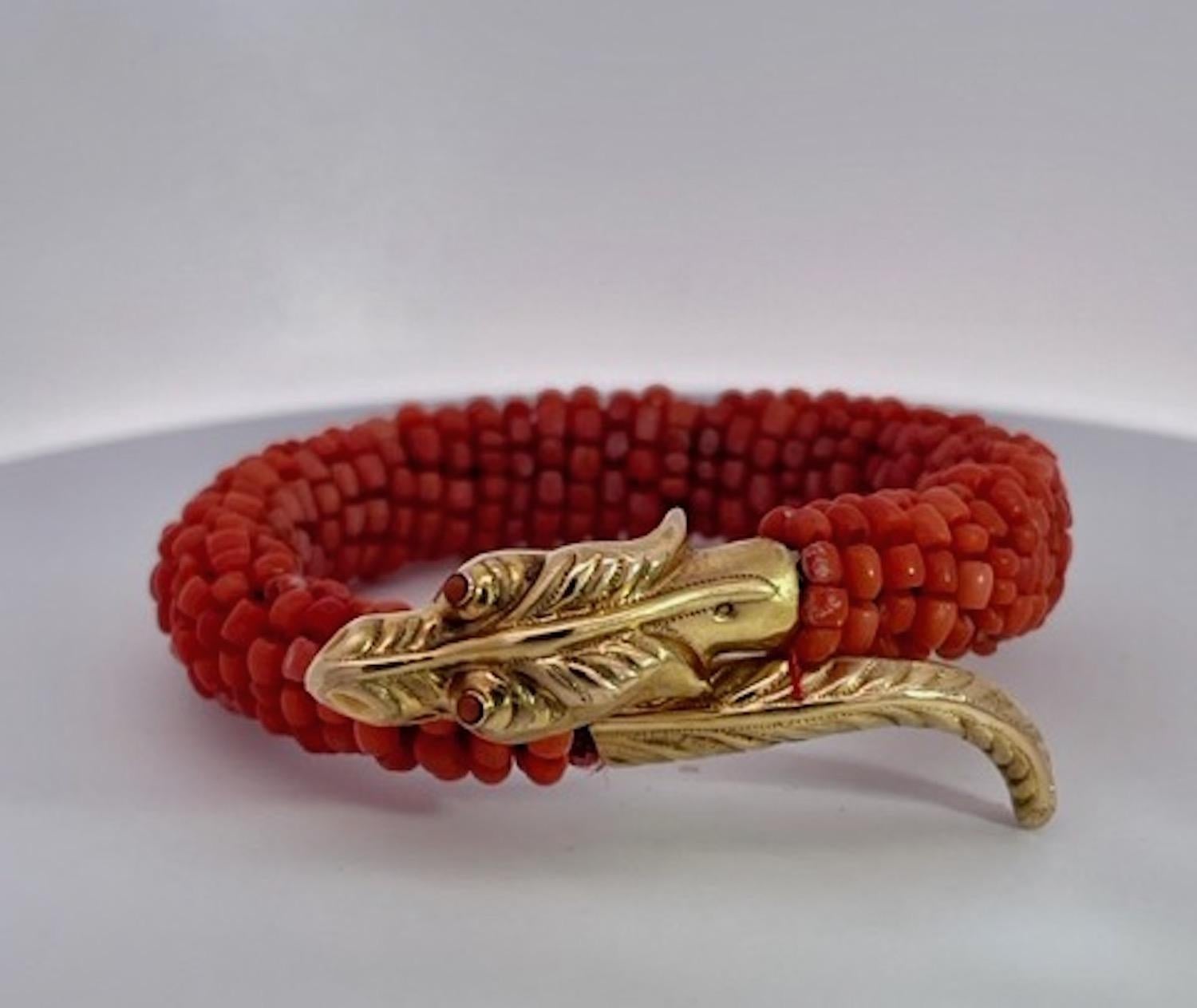 Coral Beaded Snake Bracelet 9K 1