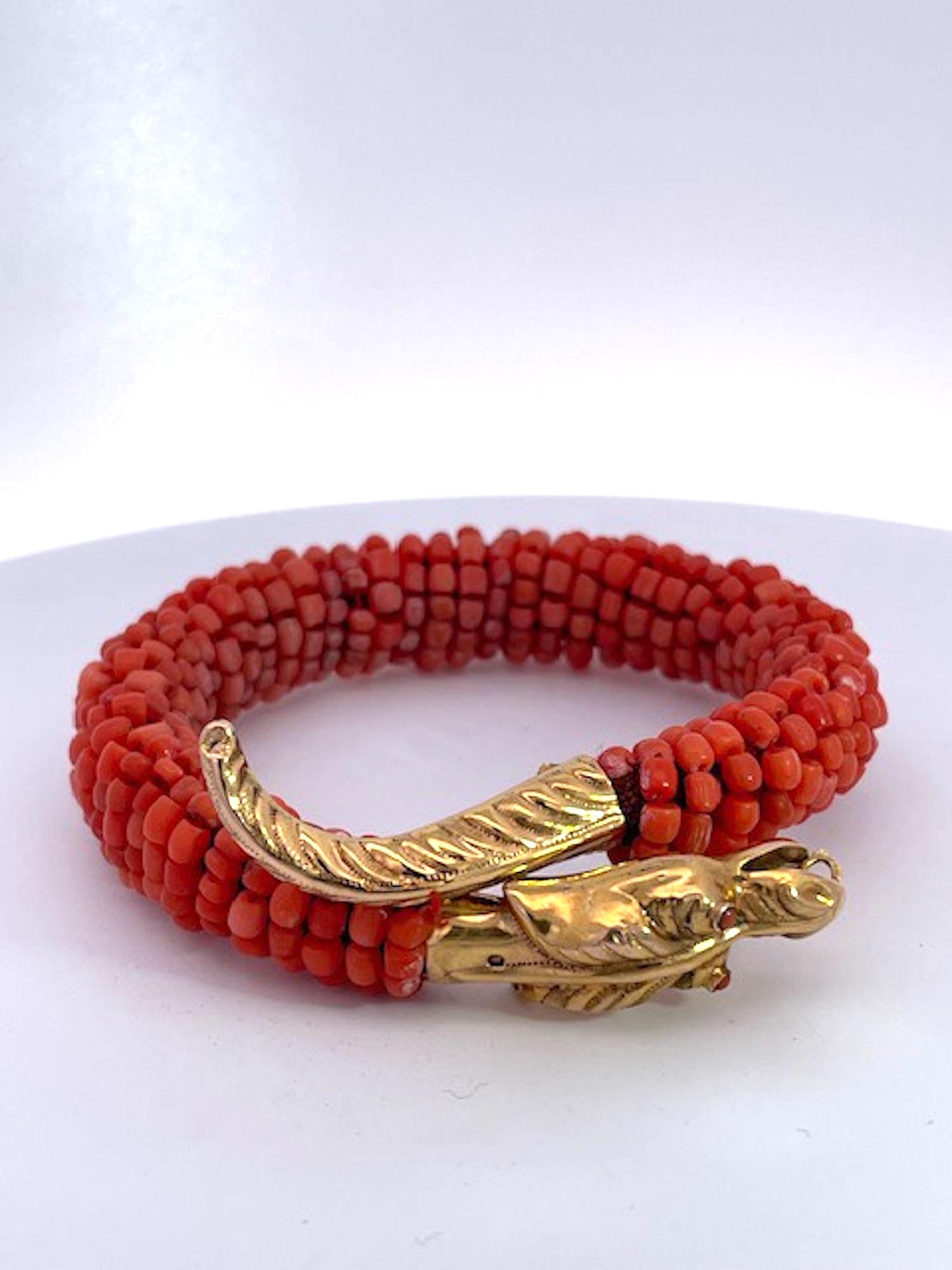 Coral Beaded Snake Bracelet 9K 2