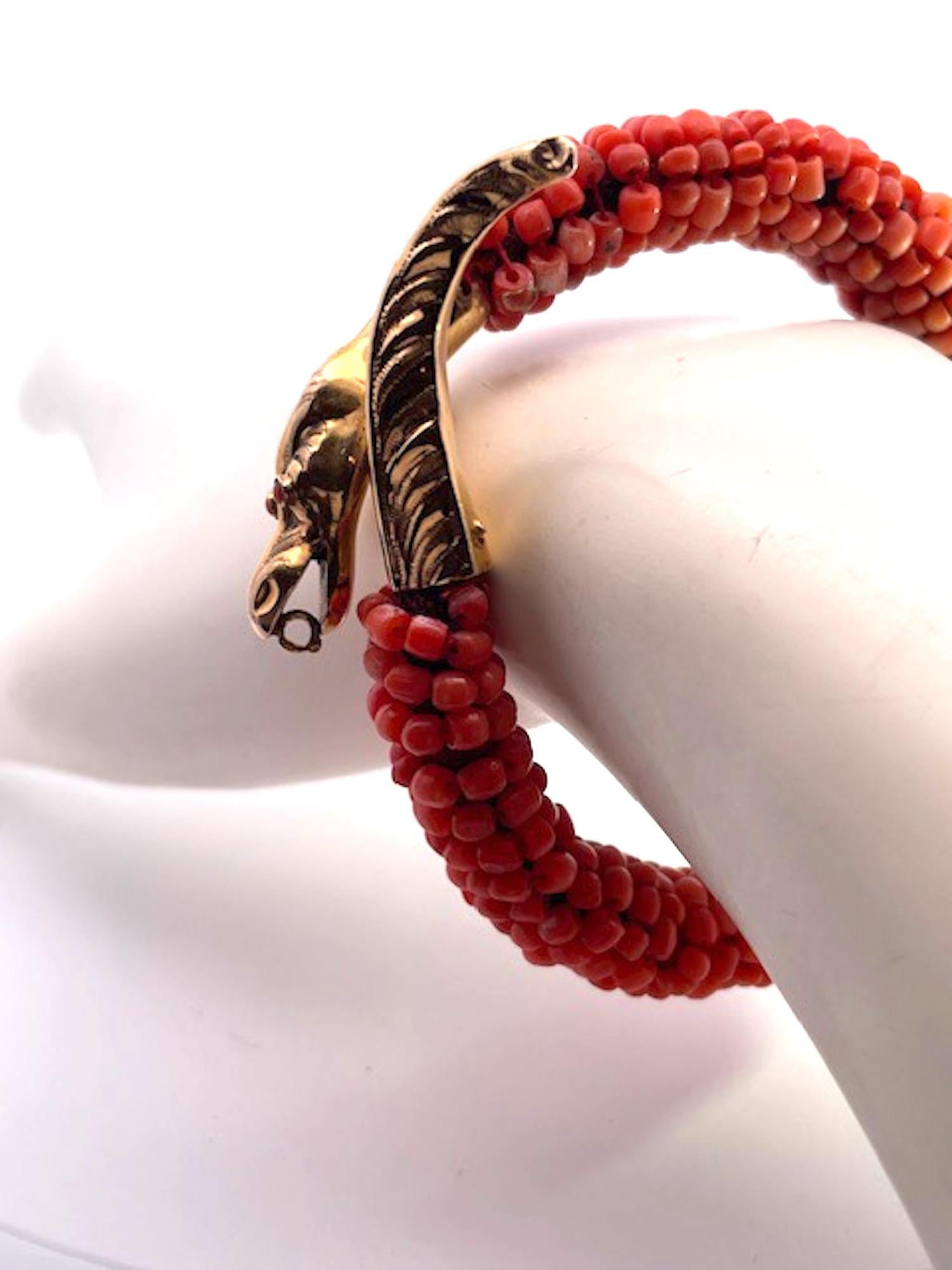 Coral Beaded Snake Bracelet 9K 3